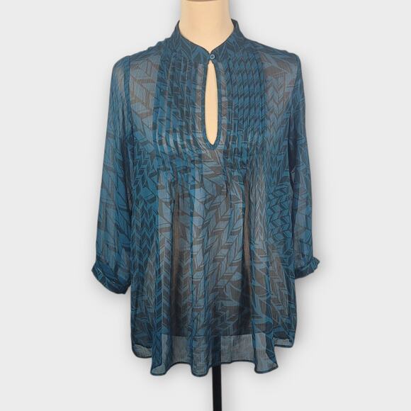 Banana Republic Factory Geometric Print Sheer Top Small Vacation Travel Cruise - Picture 1 of 6